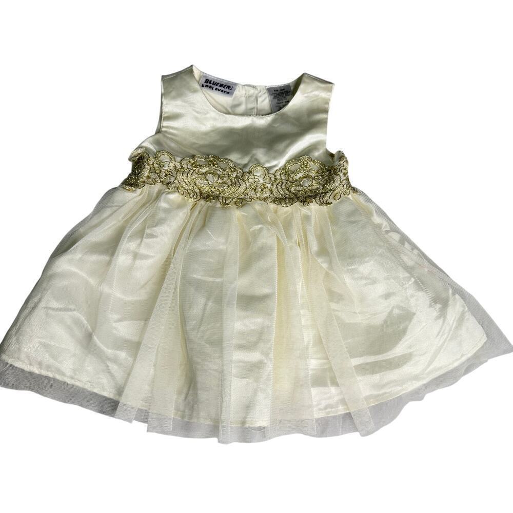 Blueberi Boulevard Baby Girl 3-6M Ivory Gold Tulle Special Occasion Dress